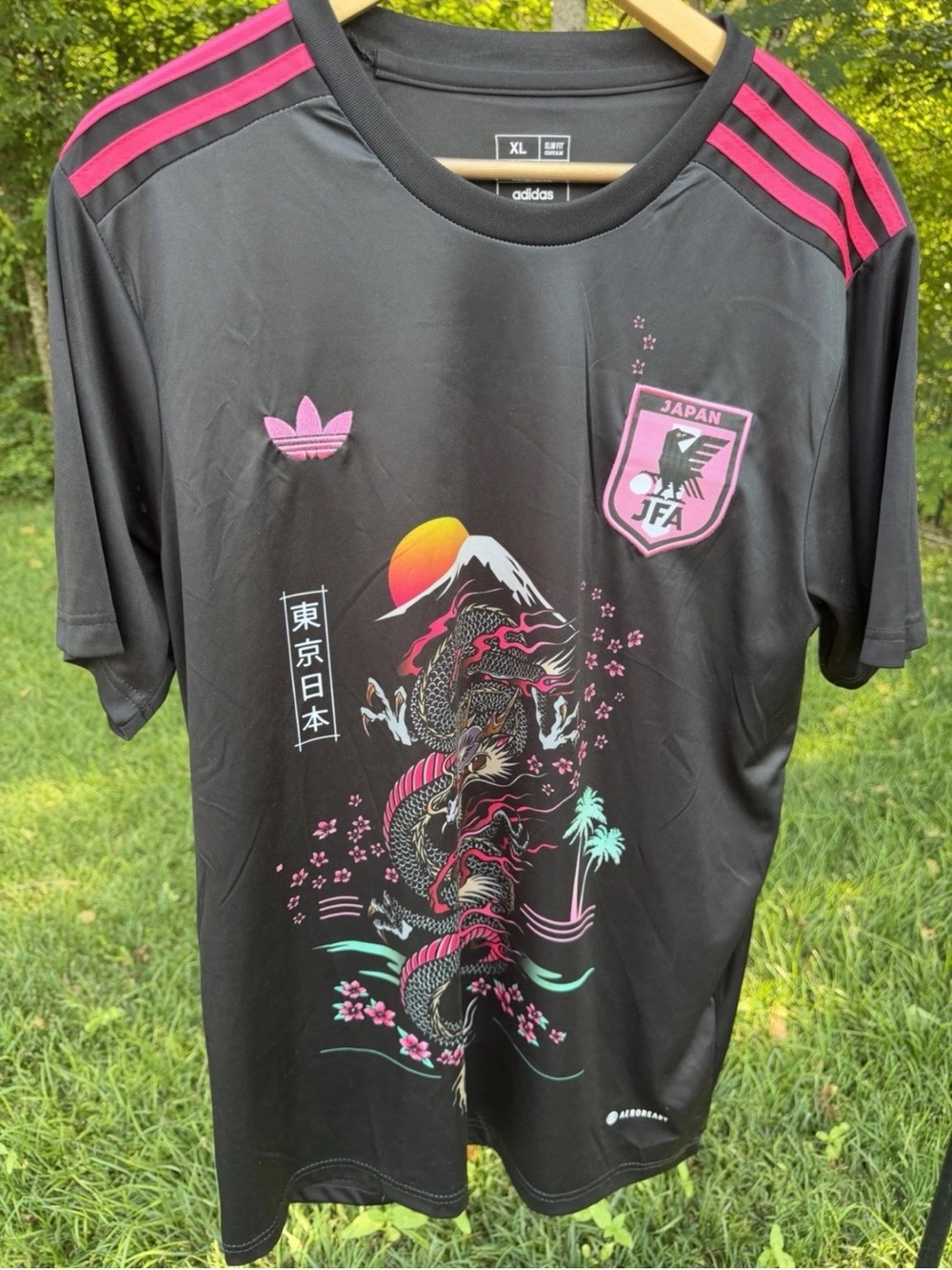 adidas Black & Pink Japan Dragon Graphic Men's Soccer Jersey